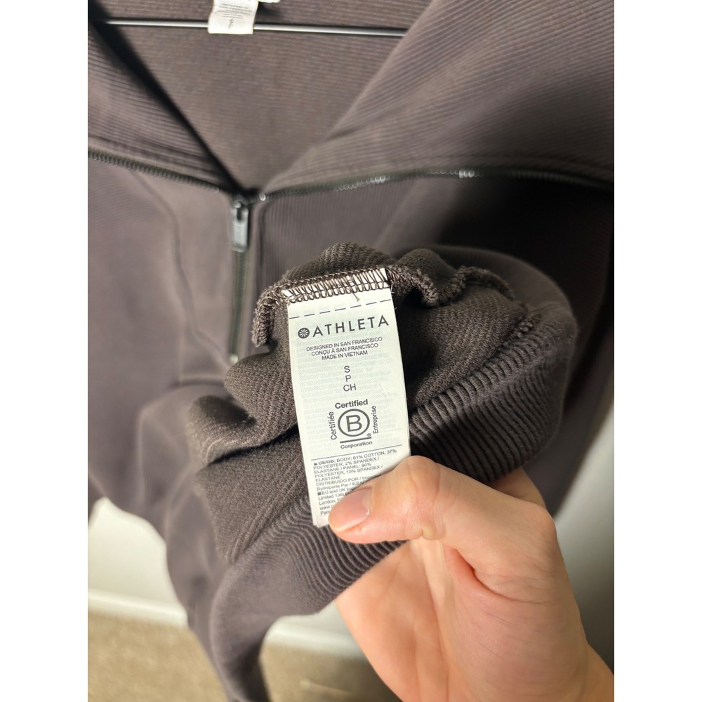 Athleta Ottoman Rib 1/4 Zip Sweatshirt Truffle Brown Pullover Small - Picture 3 of 4